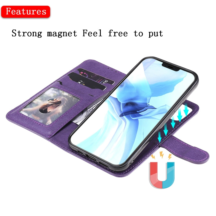 For iPhone 12 / 12 Pro 2 in 1 Solid Color Detachable PU Leather Case with Card Slots & Magnetic Holder & Photo Frame & Wallet & Strap