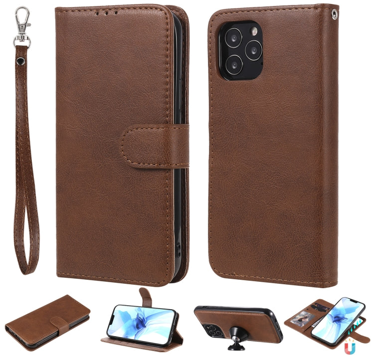 For iPhone 12 / 12 Pro 2 in 1 Solid Color Detachable PU Leather Case with Card Slots & Magnetic Holder & Photo Frame & Wallet & Strap