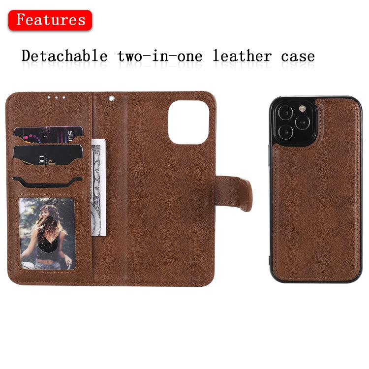 For iPhone 12 / 12 Pro 2 in 1 Solid Color Detachable PU Leather Case with Card Slots & Magnetic Holder & Photo Frame & Wallet & Strap