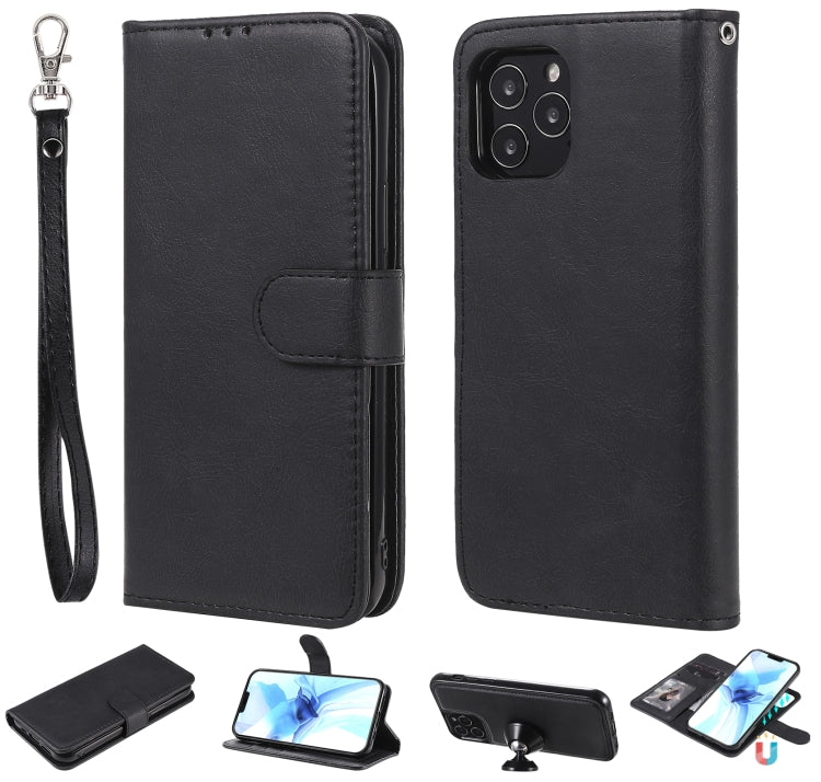 For iPhone 12 / 12 Pro 2 in 1 Solid Color Detachable PU Leather Case with Card Slots & Magnetic Holder & Photo Frame & Wallet & Strap
