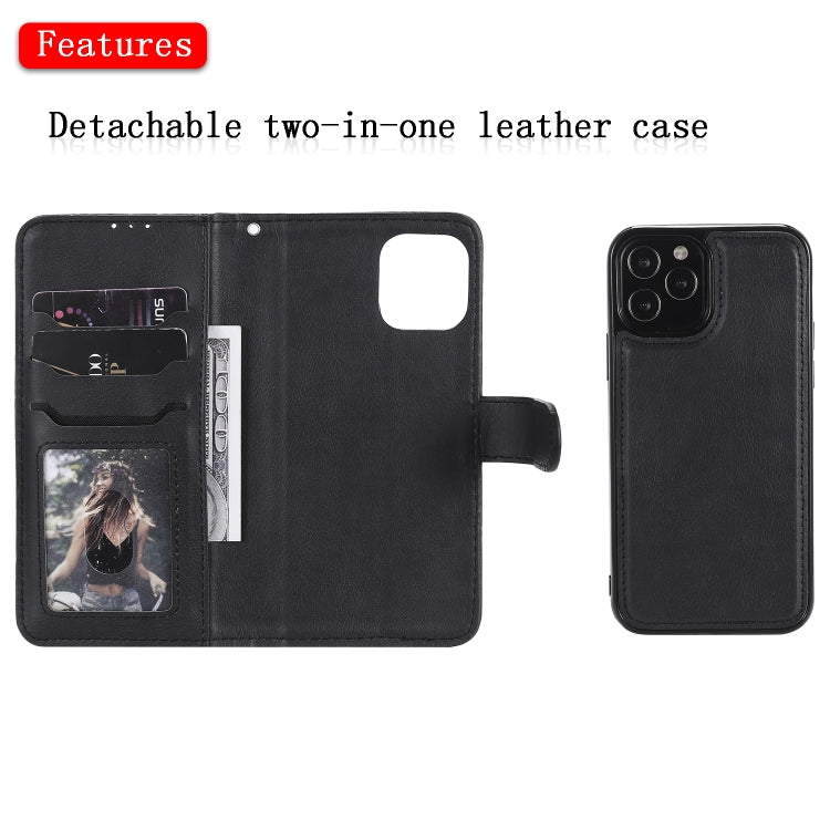 For iPhone 12 / 12 Pro 2 in 1 Solid Color Detachable PU Leather Case with Card Slots & Magnetic Holder & Photo Frame & Wallet & Strap