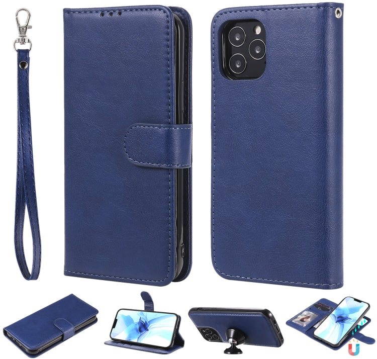 For iPhone 12 / 12 Pro 2 in 1 Solid Color Detachable PU Leather Case with Card Slots & Magnetic Holder & Photo Frame & Wallet & Strap