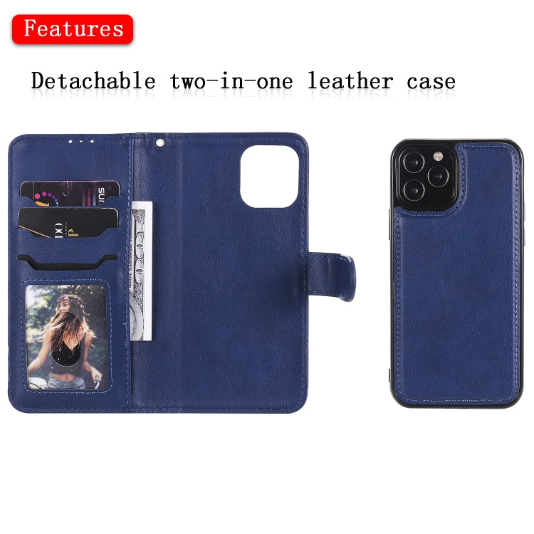 For iPhone 12 / 12 Pro 2 in 1 Solid Color Detachable PU Leather Case with Card Slots & Magnetic Holder & Photo Frame & Wallet & Strap