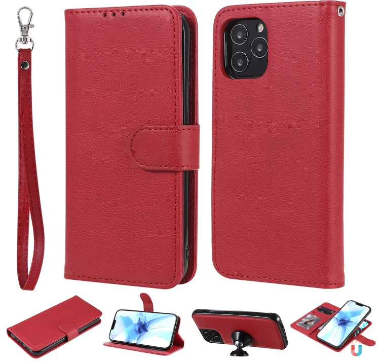 For iPhone 12 / 12 Pro 2 in 1 Solid Color Detachable PU Leather Case with Card Slots & Magnetic Holder & Photo Frame & Wallet & Strap