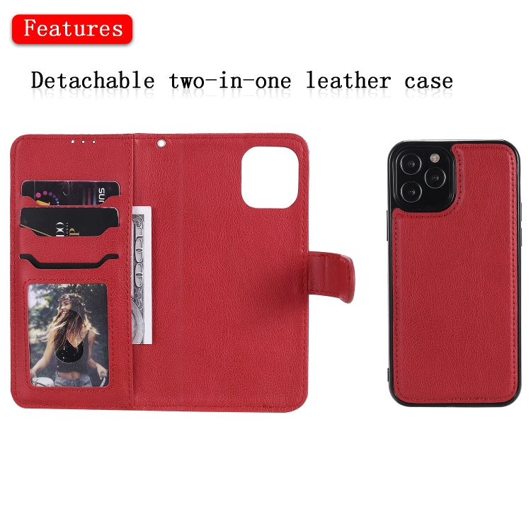 For iPhone 12 / 12 Pro 2 in 1 Solid Color Detachable PU Leather Case with Card Slots & Magnetic Holder & Photo Frame & Wallet & Strap