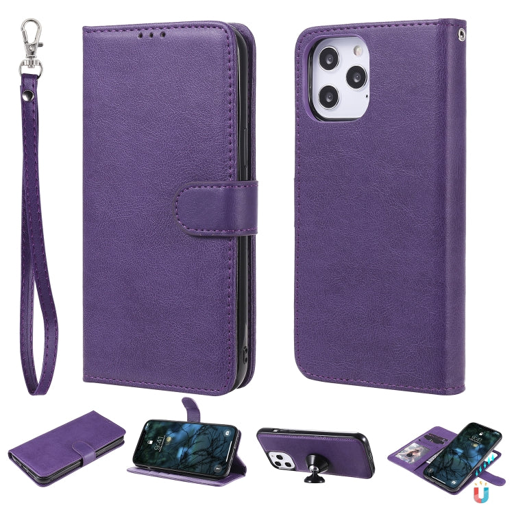 For iPhone 12 Pro Max 2 in 1 Solid Color Detachable PU Leather Case with Card Slots & Magnetic Holder & Photo Frame & Wallet & Strap