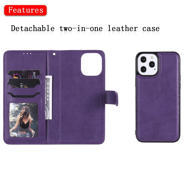 For iPhone 12 Pro Max 2 in 1 Solid Color Detachable PU Leather Case with Card Slots & Magnetic Holder & Photo Frame & Wallet & Strap