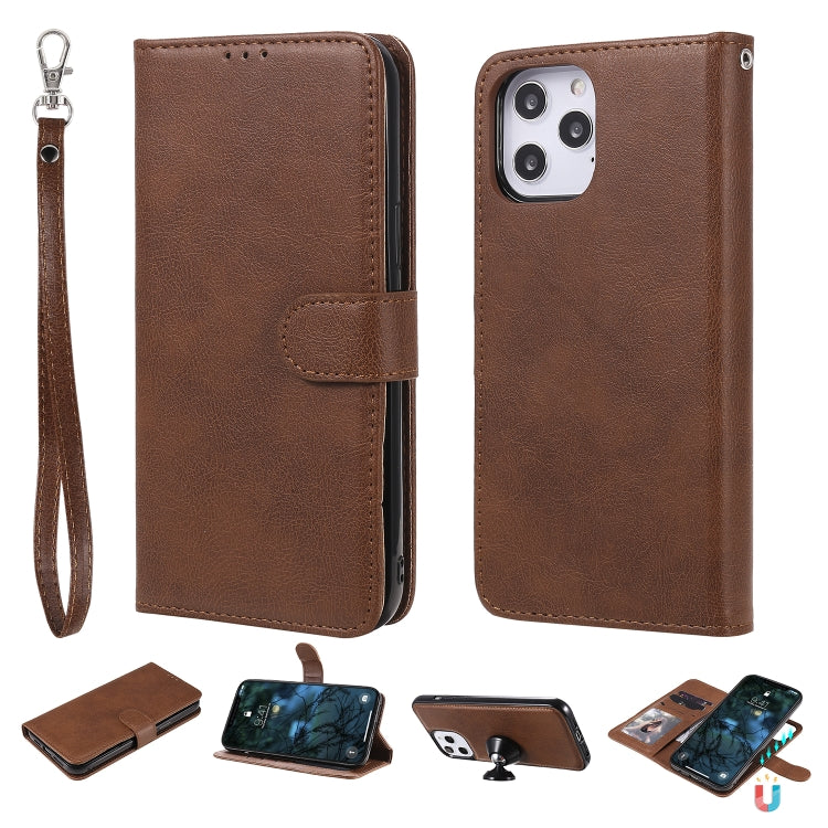 For iPhone 12 Pro Max 2 in 1 Solid Color Detachable PU Leather Case with Card Slots & Magnetic Holder & Photo Frame & Wallet & Strap