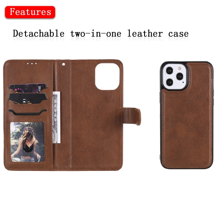 For iPhone 12 Pro Max 2 in 1 Solid Color Detachable PU Leather Case with Card Slots & Magnetic Holder & Photo Frame & Wallet & Strap