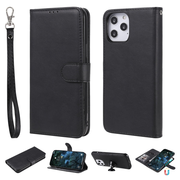 For iPhone 12 Pro Max 2 in 1 Solid Color Detachable PU Leather Case with Card Slots & Magnetic Holder & Photo Frame & Wallet & Strap