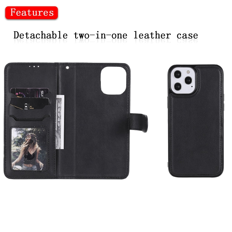 For iPhone 12 Pro Max 2 in 1 Solid Color Detachable PU Leather Case with Card Slots & Magnetic Holder & Photo Frame & Wallet & Strap