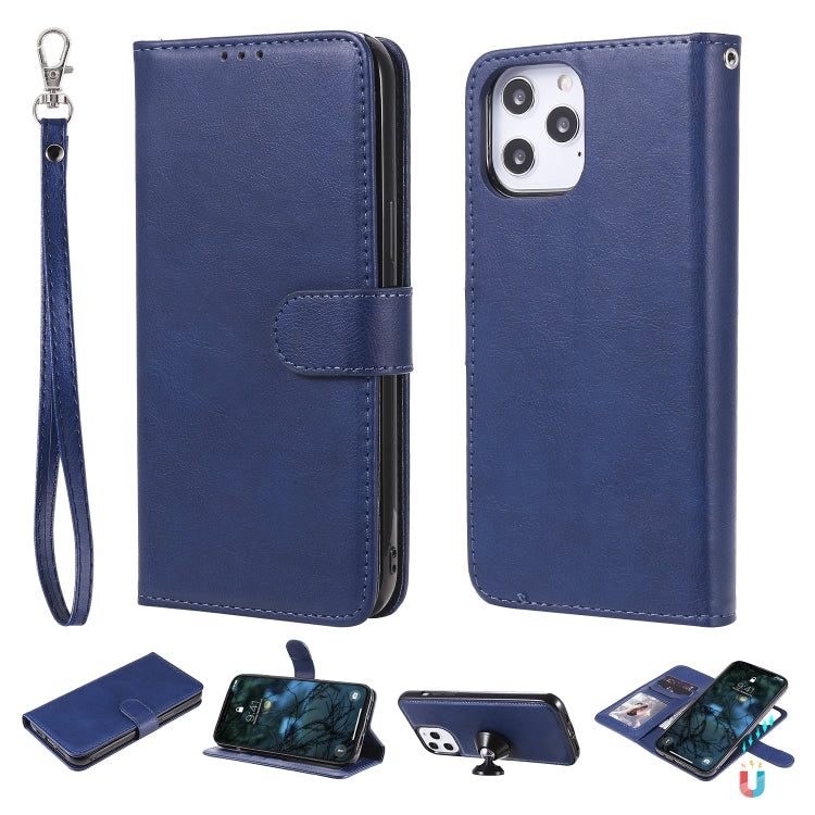 For iPhone 12 Pro Max 2 in 1 Solid Color Detachable PU Leather Case with Card Slots & Magnetic Holder & Photo Frame & Wallet & Strap