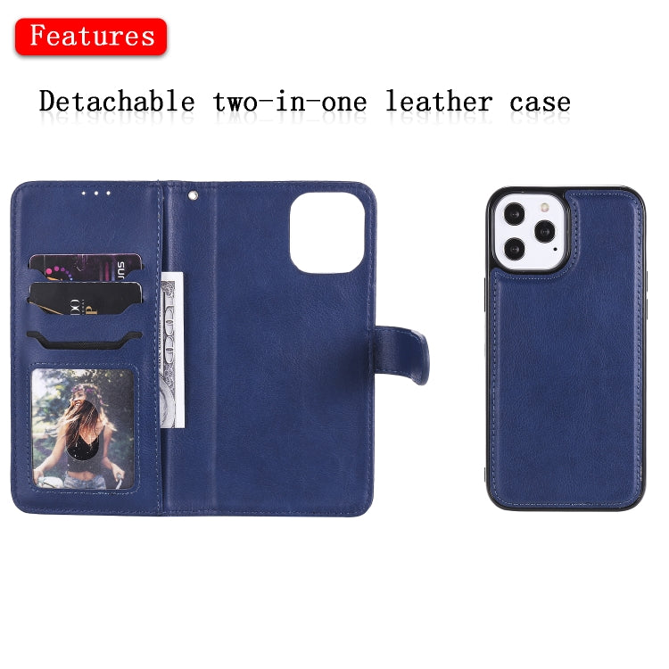 For iPhone 12 Pro Max 2 in 1 Solid Color Detachable PU Leather Case with Card Slots & Magnetic Holder & Photo Frame & Wallet & Strap