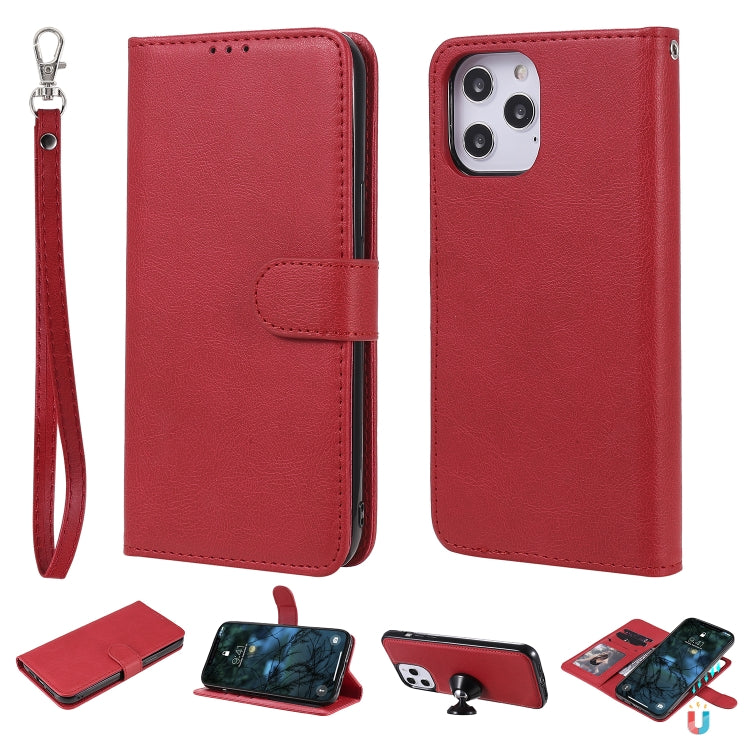 For iPhone 12 Pro Max 2 in 1 Solid Color Detachable PU Leather Case with Card Slots & Magnetic Holder & Photo Frame & Wallet & Strap