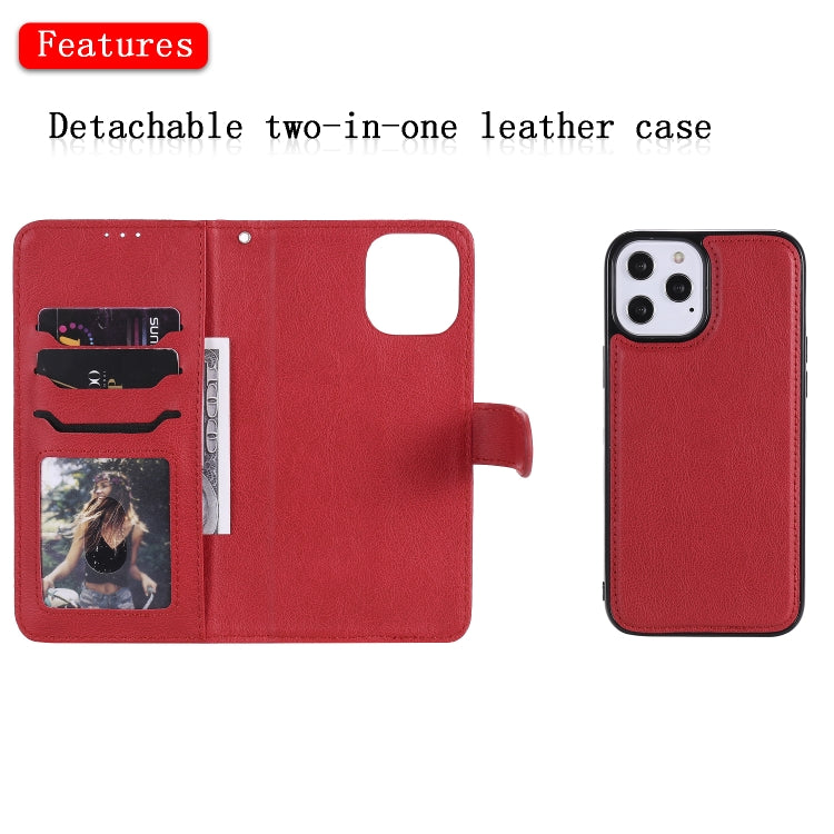 For iPhone 12 Pro Max 2 in 1 Solid Color Detachable PU Leather Case with Card Slots & Magnetic Holder & Photo Frame & Wallet & Strap