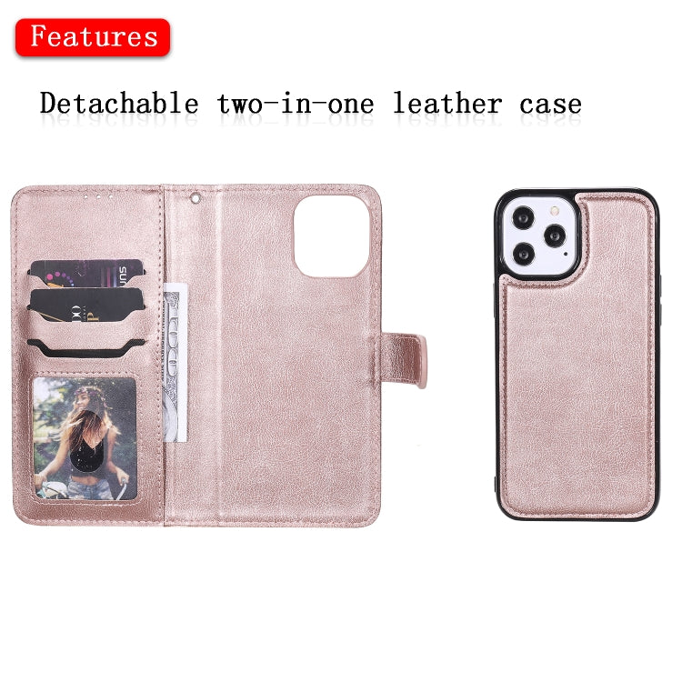 For iPhone 12 Pro Max 2 in 1 Solid Color Detachable PU Leather Case with Card Slots & Magnetic Holder & Photo Frame & Wallet & Strap