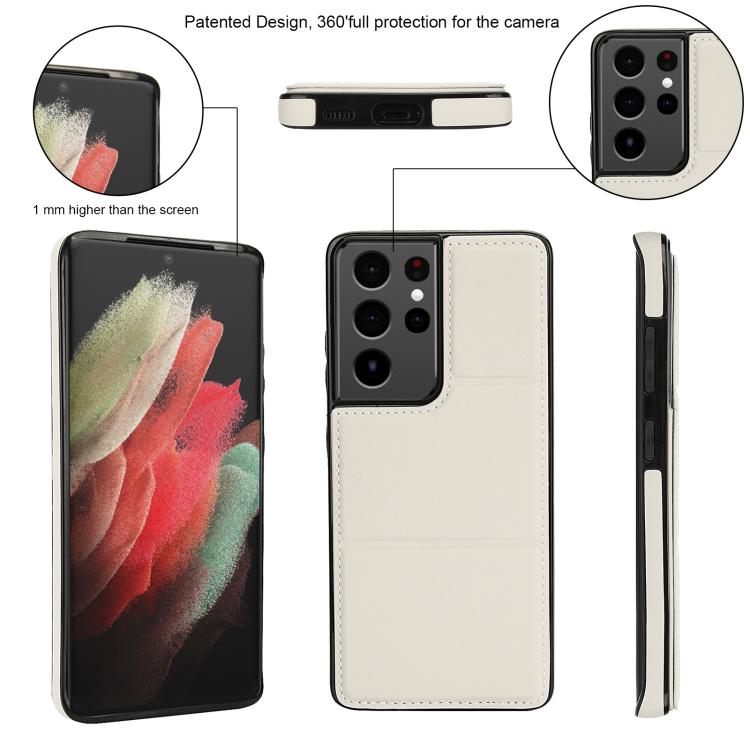 For Samsung Galaxy S21 Ultra 5G Tri-fold Holder Leather Phone Case with Card Slot