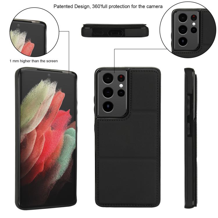 For Samsung Galaxy S21 Ultra 5G Tri-fold Holder Leather Phone Case with Card Slot