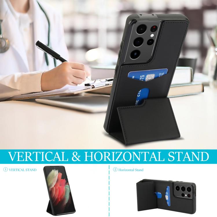 For Samsung Galaxy S21 Ultra 5G Tri-fold Holder Leather Phone Case with Card Slot