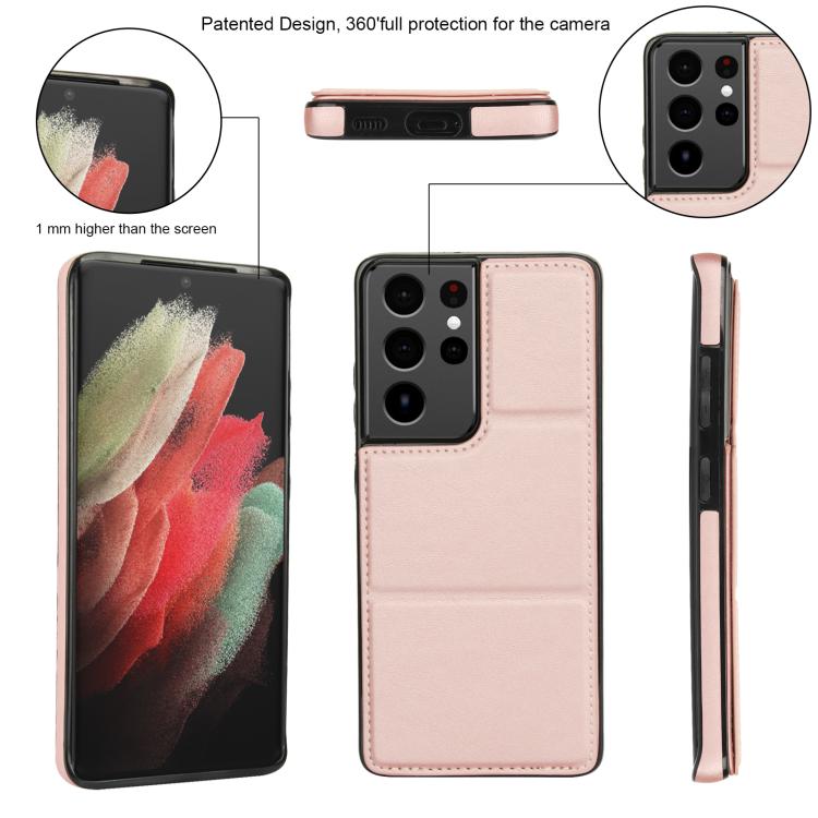 For Samsung Galaxy S21 Ultra 5G Tri-fold Holder Leather Phone Case with Card Slot