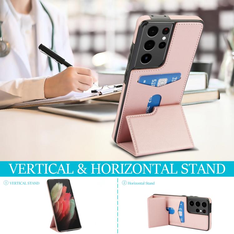 For Samsung Galaxy S21 Ultra 5G Tri-fold Holder Leather Phone Case with Card Slot