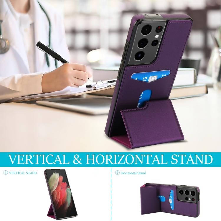 For Samsung Galaxy S21 Ultra 5G Tri-fold Holder Leather Phone Case with Card Slot