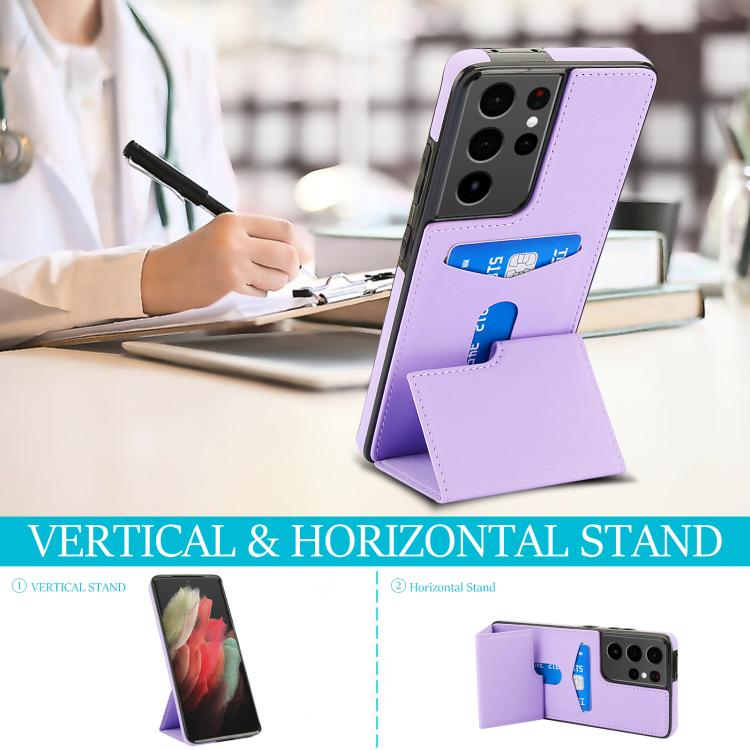 For Samsung Galaxy S21 Ultra 5G Tri-fold Holder Leather Phone Case with Card Slot