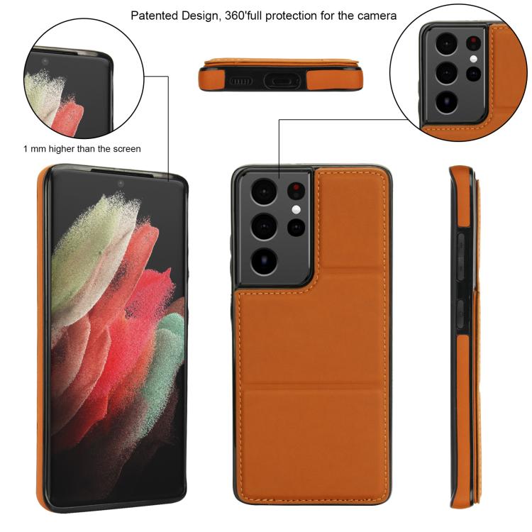 For Samsung Galaxy S21 Ultra 5G Tri-fold Holder Leather Phone Case with Card Slot