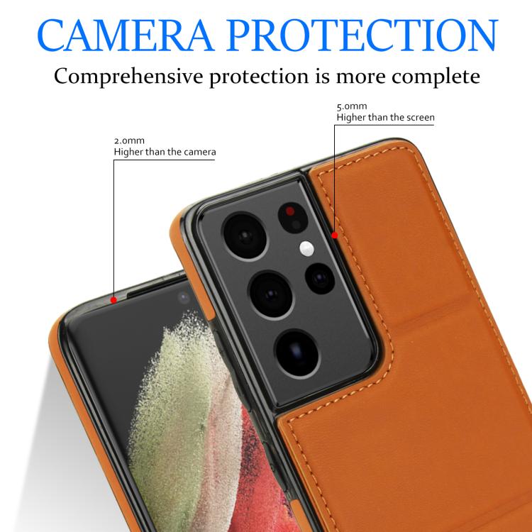 For Samsung Galaxy S21 Ultra 5G Tri-fold Holder Leather Phone Case with Card Slot