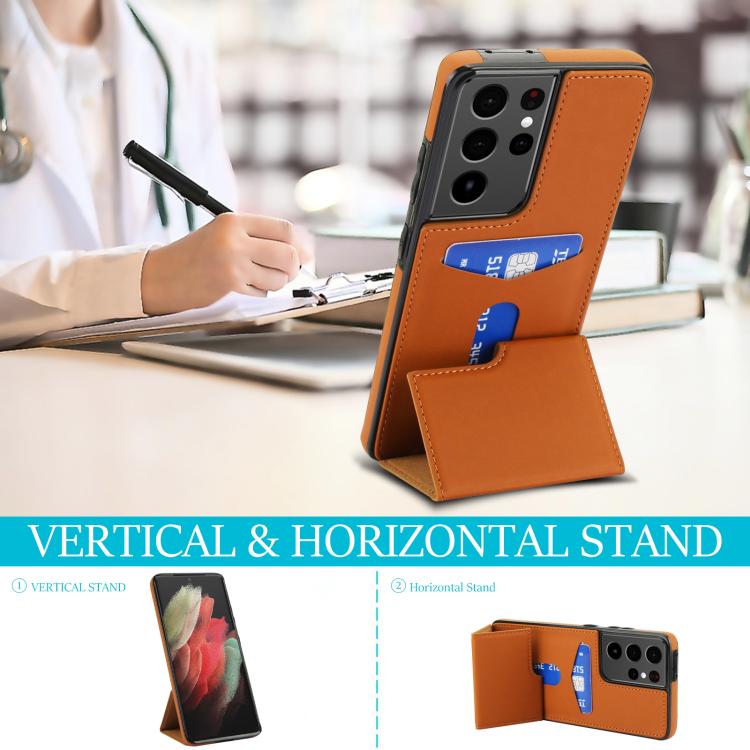 For Samsung Galaxy S21 Ultra 5G Tri-fold Holder Leather Phone Case with Card Slot