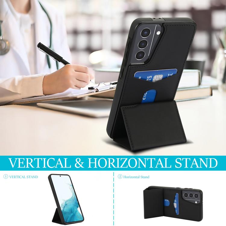For Samsung Galaxy S21 5G Tri-fold Holder Leather Phone Case with Card Slot