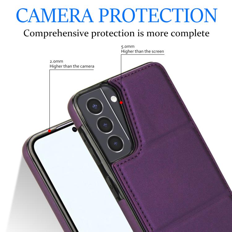 For Samsung Galaxy S21 5G Tri-fold Holder Leather Phone Case with Card Slot