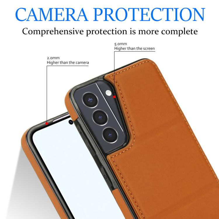 For Samsung Galaxy S21 5G Tri-fold Holder Leather Phone Case with Card Slot