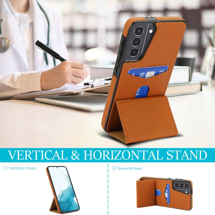 For Samsung Galaxy S21 5G Tri-fold Holder Leather Phone Case with Card Slot