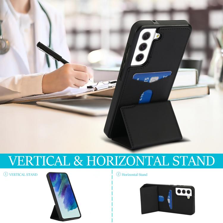For Samsung Galaxy S21 FE 5G Tri-fold Holder Leather Phone Case with Card Slot