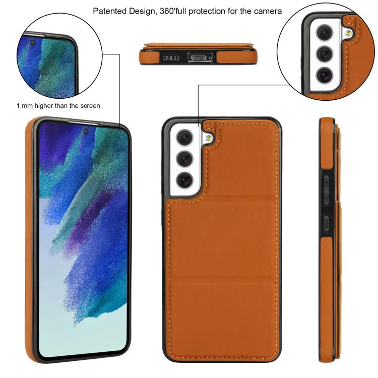 For Samsung Galaxy S21 FE 5G Tri-fold Holder Leather Phone Case with Card Slot