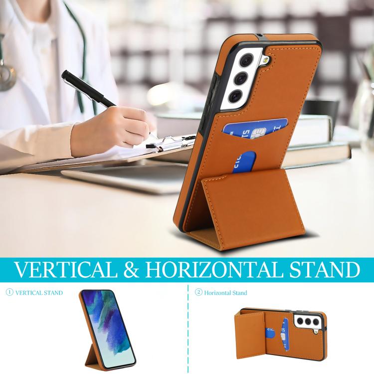 For Samsung Galaxy S21 FE 5G Tri-fold Holder Leather Phone Case with Card Slot