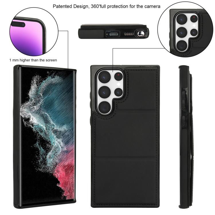 For Samsung Galaxy S22 Ultra 5G Tri-fold Holder Leather Phone Case with Card Slot