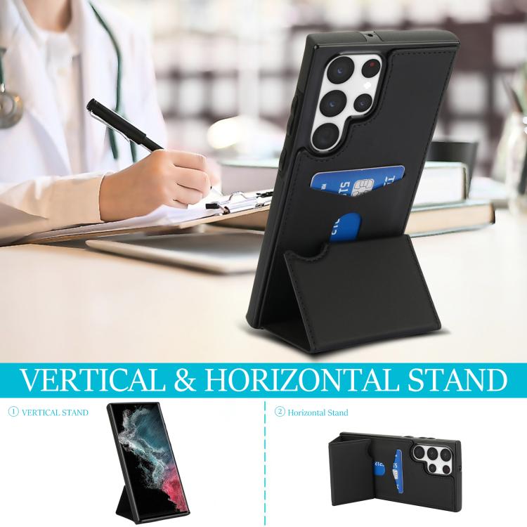 For Samsung Galaxy S22 Ultra 5G Tri-fold Holder Leather Phone Case with Card Slot