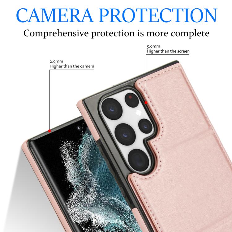 For Samsung Galaxy S22 Ultra 5G Tri-fold Holder Leather Phone Case with Card Slot