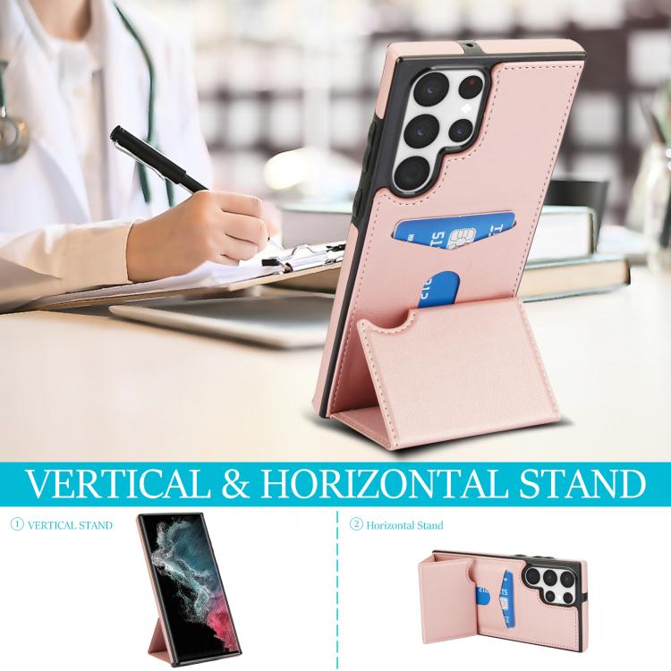 For Samsung Galaxy S22 Ultra 5G Tri-fold Holder Leather Phone Case with Card Slot