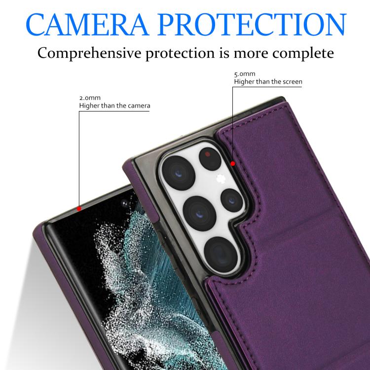 For Samsung Galaxy S22 Ultra 5G Tri-fold Holder Leather Phone Case with Card Slot