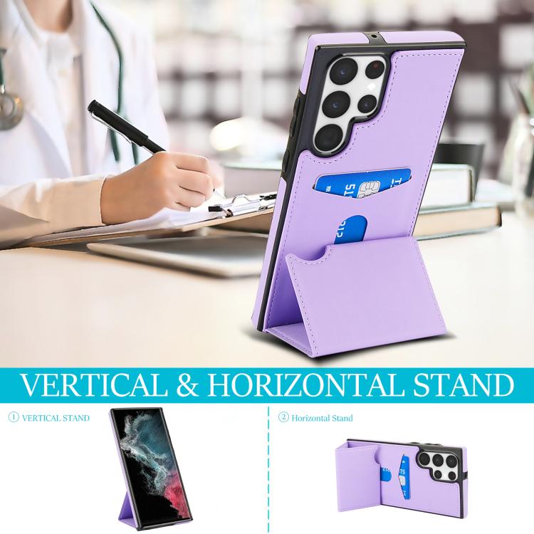 For Samsung Galaxy S22 Ultra 5G Tri-fold Holder Leather Phone Case with Card Slot