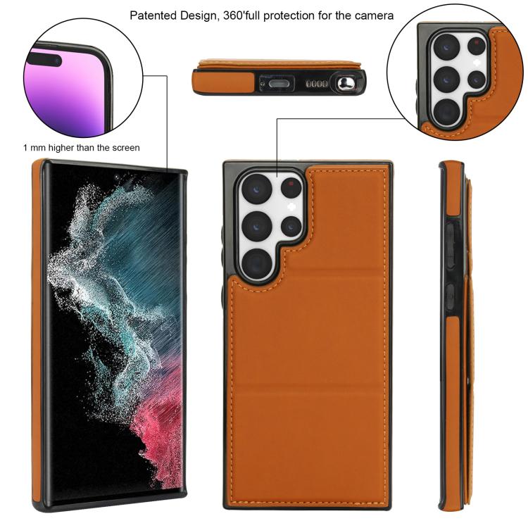 For Samsung Galaxy S22 Ultra 5G Tri-fold Holder Leather Phone Case with Card Slot