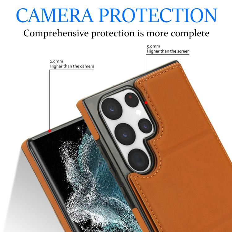 For Samsung Galaxy S22 Ultra 5G Tri-fold Holder Leather Phone Case with Card Slot