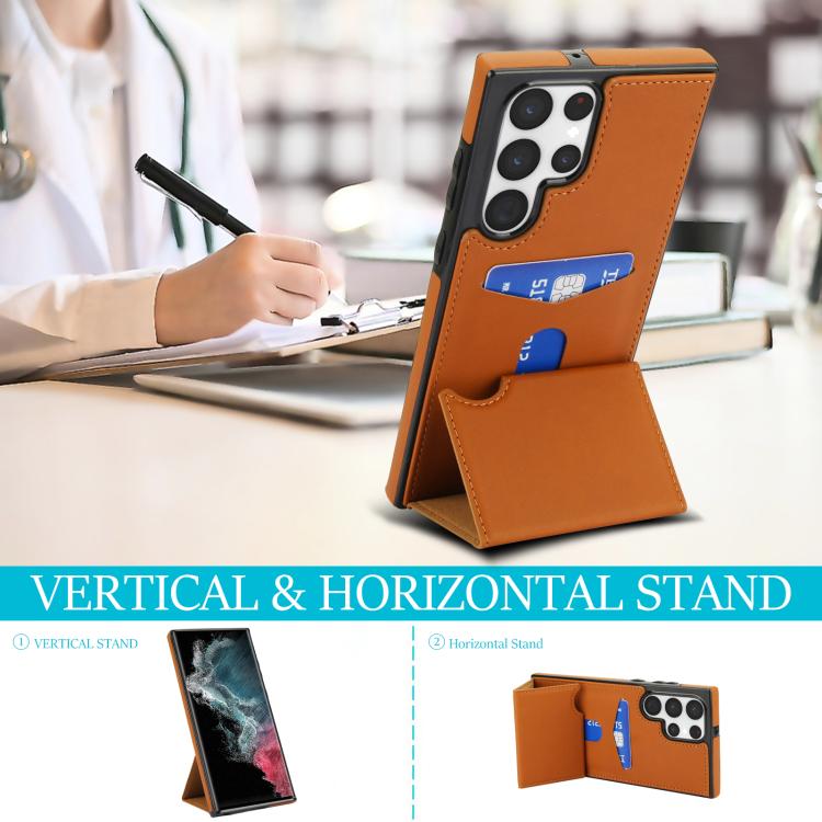 For Samsung Galaxy S22 Ultra 5G Tri-fold Holder Leather Phone Case with Card Slot