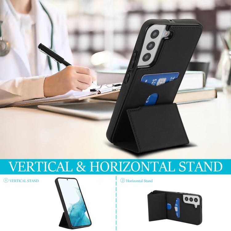For Samsung Galaxy S22 5G Tri-fold Holder Leather Phone Case with Card Slot
