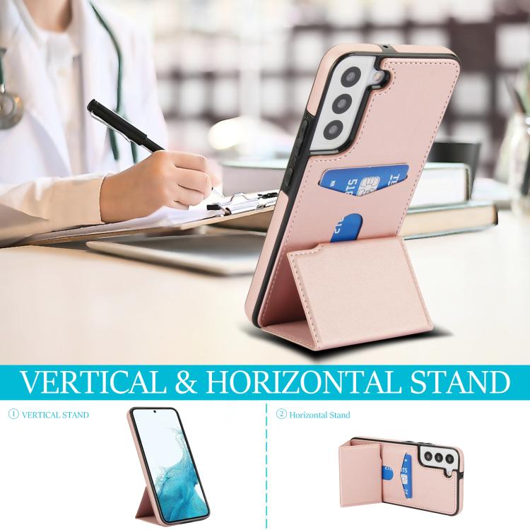 For Samsung Galaxy S22 5G Tri-fold Holder Leather Phone Case with Card Slot