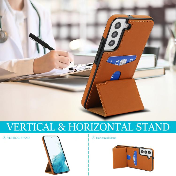For Samsung Galaxy S22 5G Tri-fold Holder Leather Phone Case with Card Slot