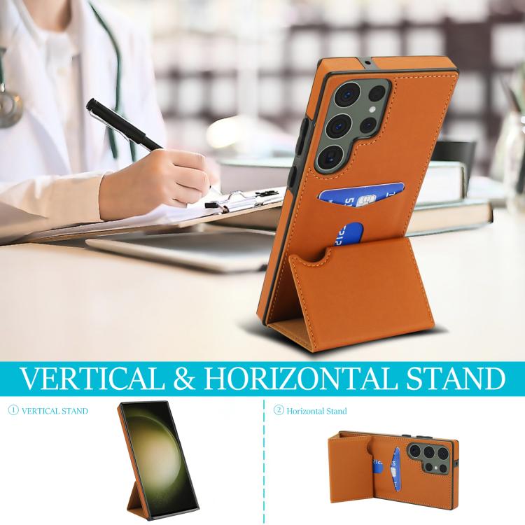 For Samsung Galaxy S23 Ultra 5G Tri-fold Holder Leather Phone Case with Card Slot